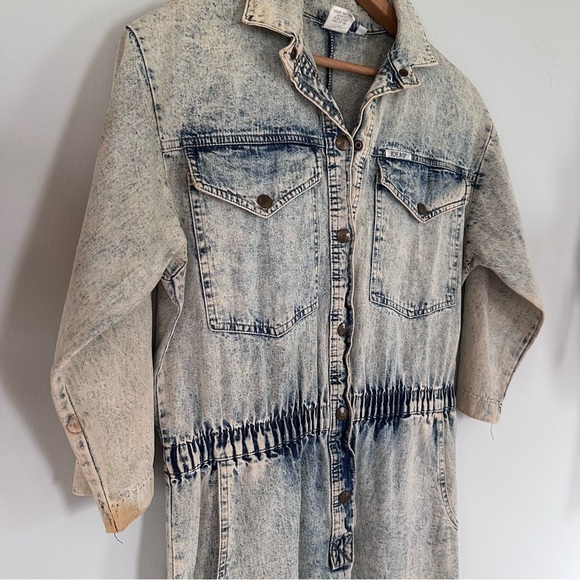 Vintage 80’s IDEAS Stone Acid Washed Denim Snap Front Midi Dress Size Medium - Picture 2 of 9